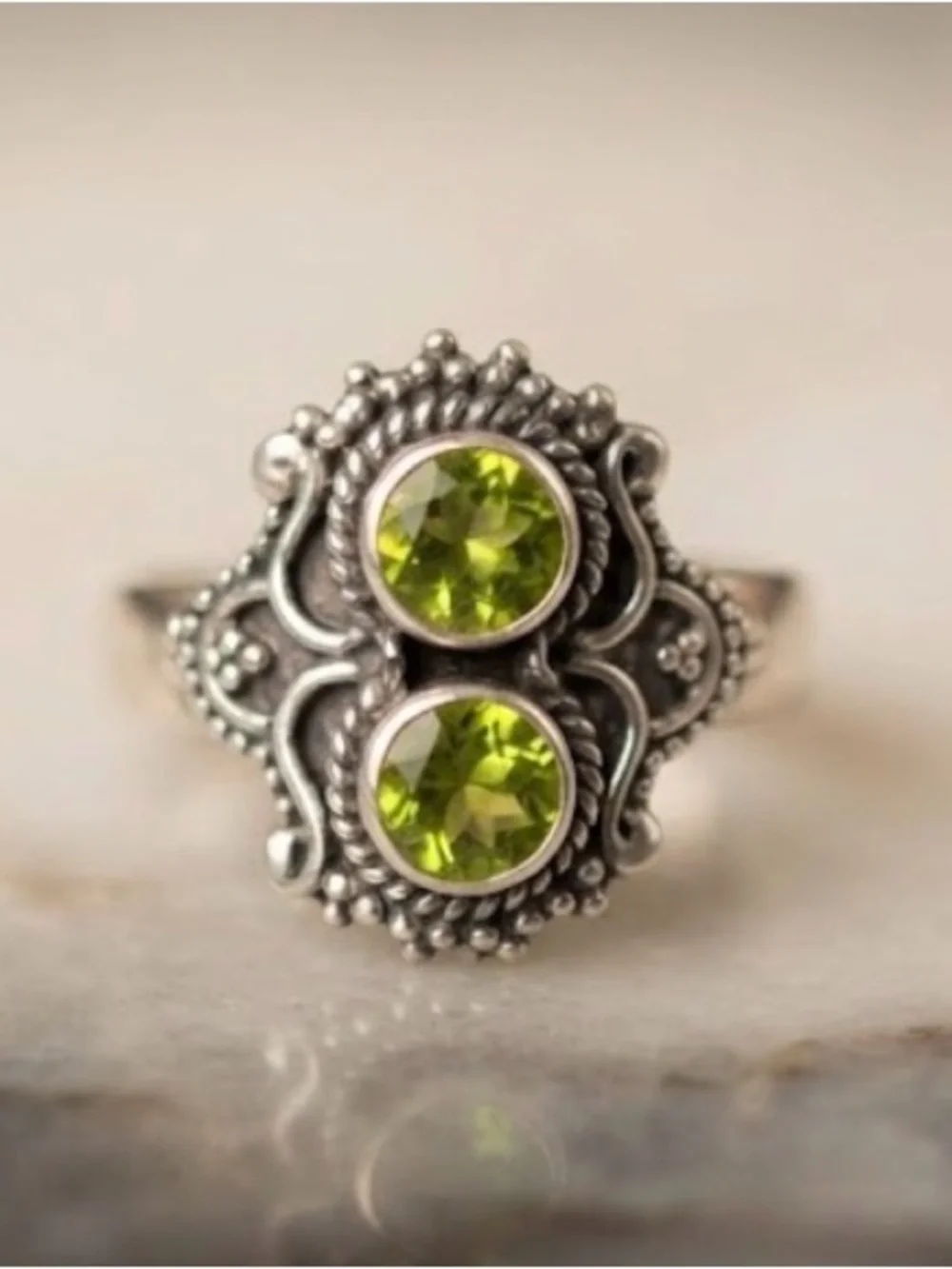 Sterling Silver Double Peridot Statement Ring